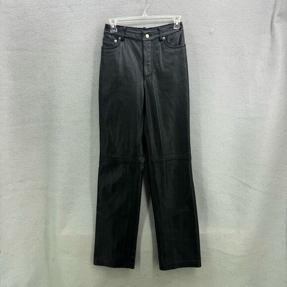 Vintage Y2K Tommy Hilfiger Straight Leg Black Genuine Leather Pants Size 4 STUNN - Picture 12 of 12